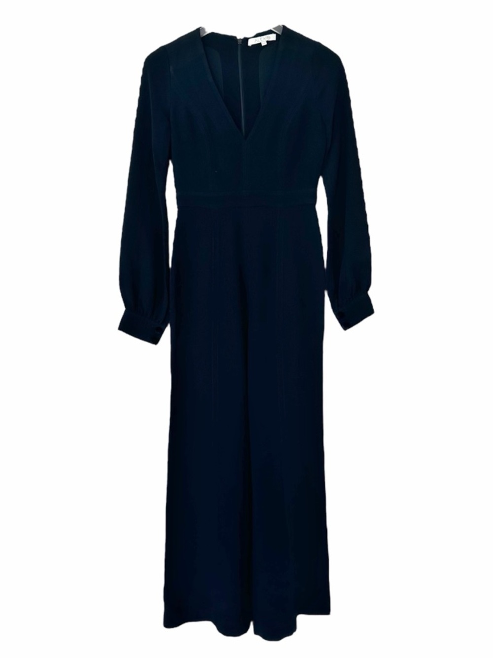 Alexis Wide Leg V Neck Velvet Button Long Sleeve Black Jumpsuit Size XS